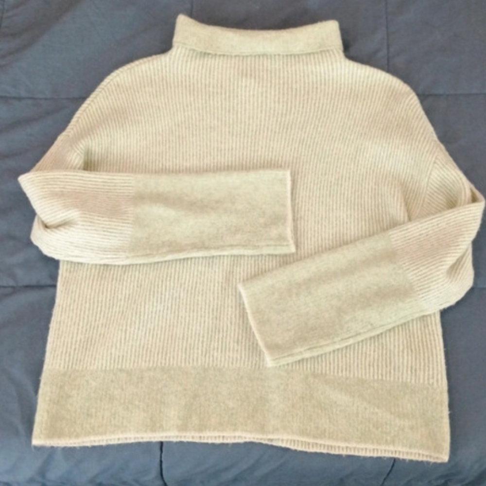 Calvin Klein Jeans Cream Ribbed Mock Neck Sweater